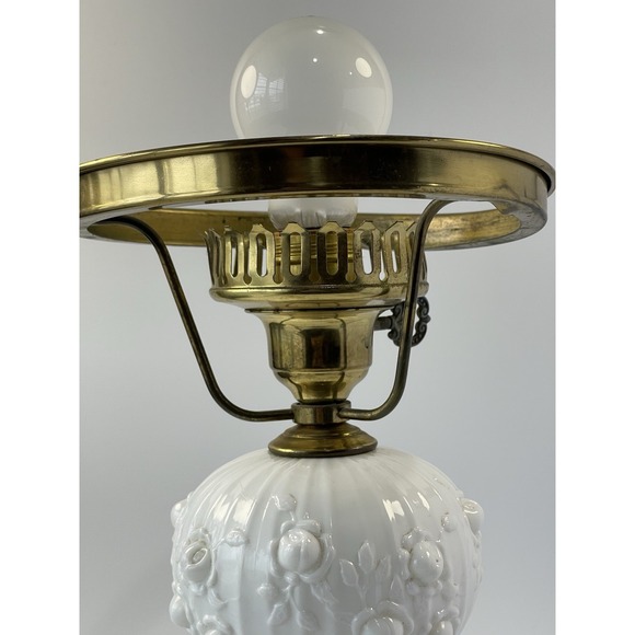 Fenton Milk Glass Rose Student Lamp Marble Base Made in Italy No Shade As Is - Picture 4 of 16